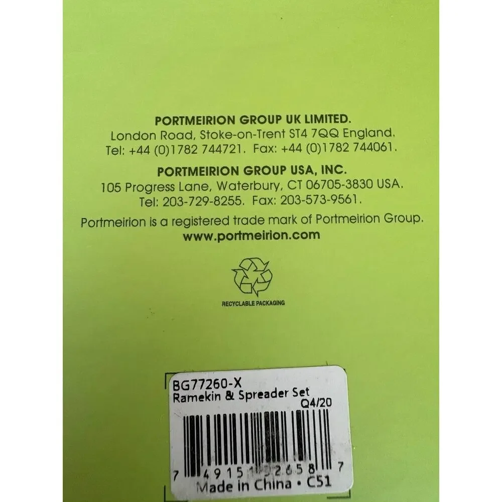 Portmeirion Botanic Garden Ramekin & Spreader Set NIB Butter Dish Bowl w Knife